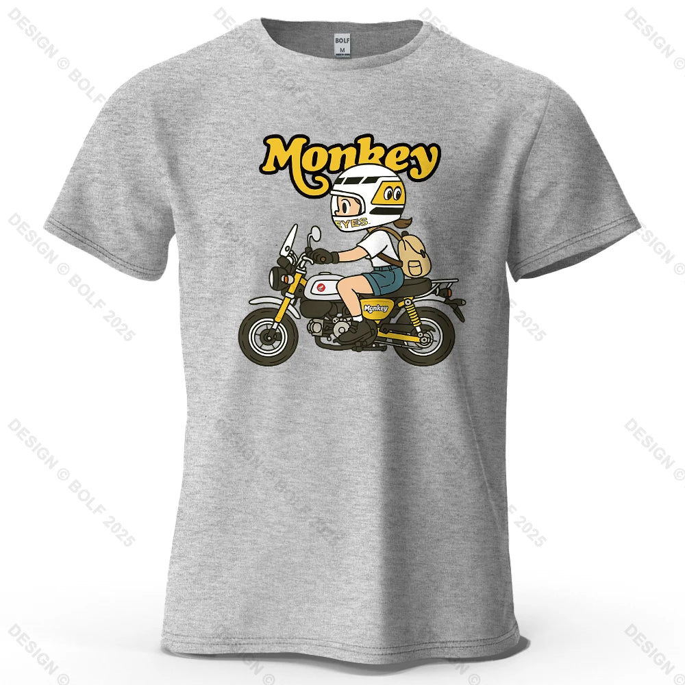 Men's Monkey Motorcycle Graphic Short Sleeve T-Shirt 100% Cotton Cartoon Printed Tops Tee for Women Summer Casual Sportswear
