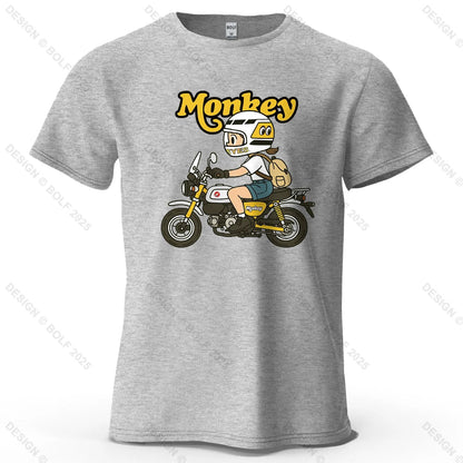 Men's Monkey Motorcycle Graphic Short Sleeve T-Shirt 100% Cotton Cartoon Printed Tops Tee for Women Summer Casual Sportswear