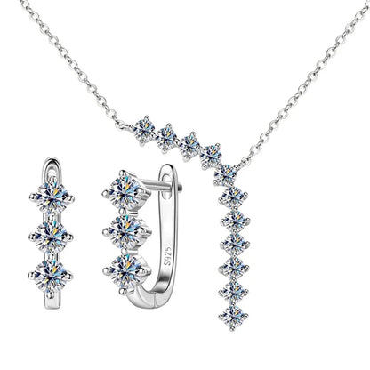 1.7cttw D color Moissanite Earrings Necklace 925 Sterling Silver Y-Shaped Pendant Necklaces Jewelry Set For Women Charming Gift
