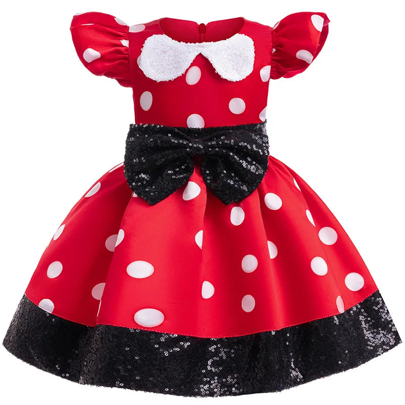Girl's sequin polka dot princess dress 0-6-year-old children's bow fluffy dress birthday carnival Halloween role-playing costume