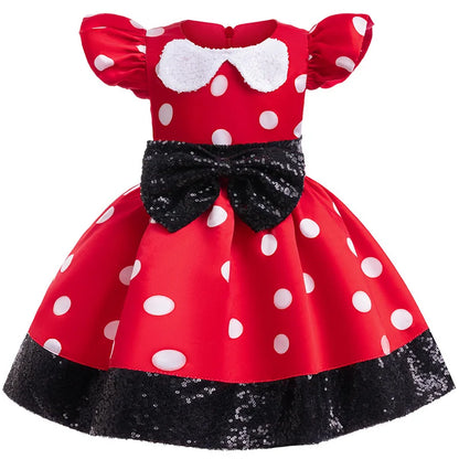 Girl's sequin polka dot princess dress 0-6-year-old children's bow fluffy dress birthday carnival Halloween role-playing costume