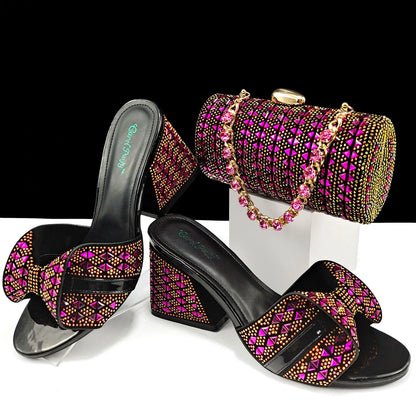 Italian Style Women Banquet Shoes And Bag With Rhinestone Decoration Three-Dimensional Small Bag Match Women High Heel
