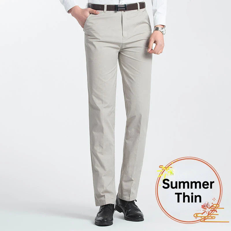 Men's 100% Cotton Summer Thin Pant Autumn Thick Classic Solid Casual Bland High Waist Trousers Business Office Cargo Pants Cheap