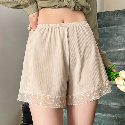 Slip-proof Lace Silk Safety Shorts New Thin Terylene Ice Silk Pants Breathable Home Pants Women