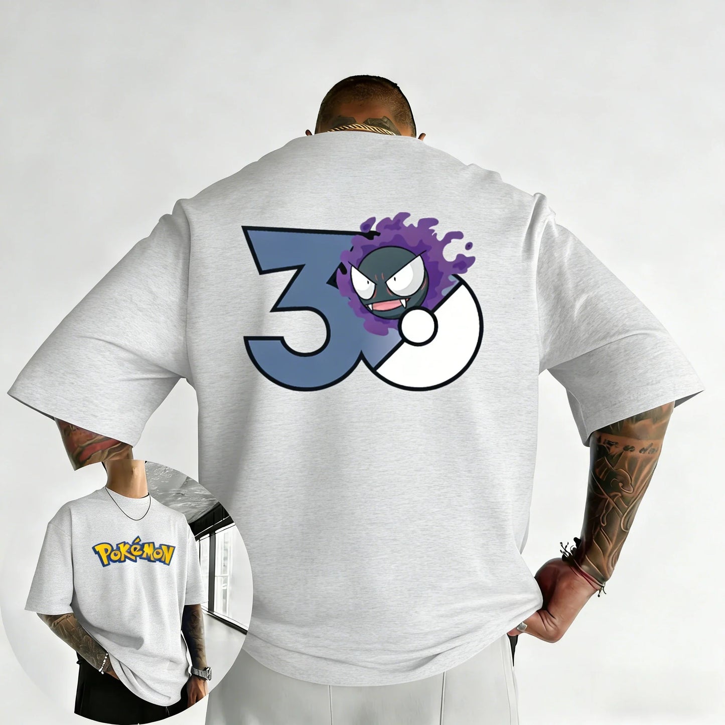 30th Anniversary Gastly Printed T-shirt Summer New Men's and Women's Loose Casual Hip Hop Trendy Short Sleeve Top