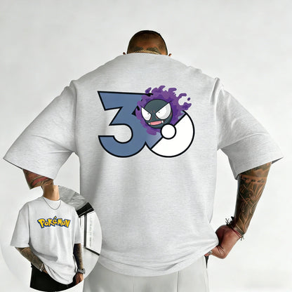 30th Anniversary Gastly Printed T-shirt Summer New Men's and Women's Loose Casual Hip Hop Trendy Short Sleeve Top