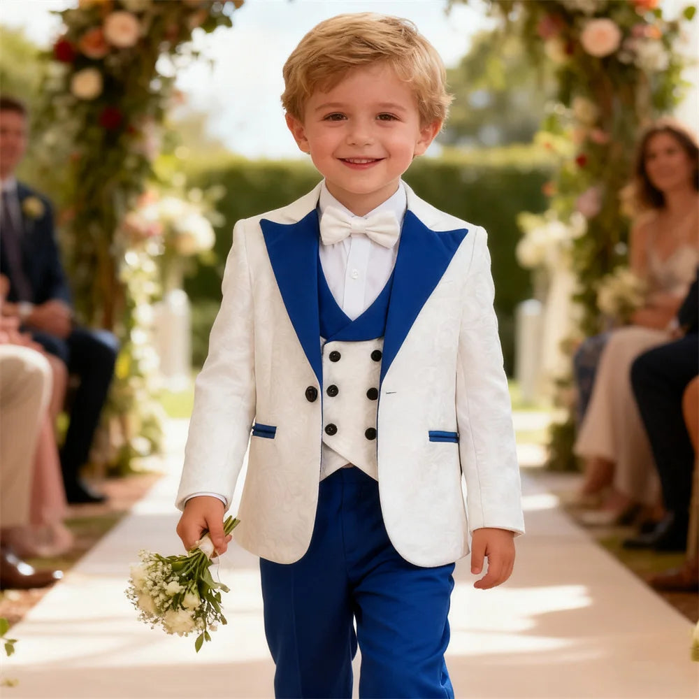 Royal Blue Paisley Suit Set or Children 3-14 Years Communion Suit Boys Wedding Suits 4-Piece Jacket Vest Pants Bowtie