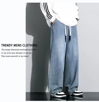 Autumn New Wide Leg Washing Jean Pants Men Trousers Neutral Solid Color Loose Casual Straight Outdoor Fashion Pants Big Size 8xl