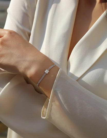1CT Oval Cut D Color Moissanite Diamond Bracelet for Women 925 Silver Plated 18k Adjustable 16-21cm Cuban Link Bracelets