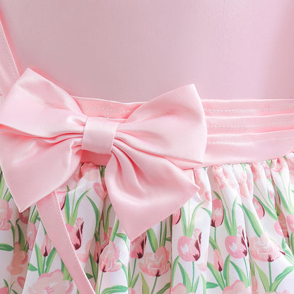 Summer Girls Dress With Bag Elegant Kid Floral Print Princess Party Dresses For Girl Children Costume Birthday Wedding Prom Gown