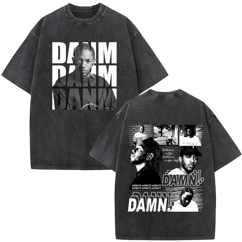 Washed Vintage Rapper Kendrick Lamar Album Merch T-shirts Men's Clothing Hip Hop Retro Oversized T-shirt Fashion Trend Tee Shirt