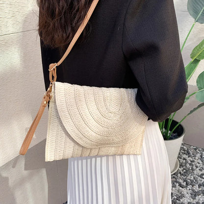 Straw Woven Shoulder Crossbody Bag Beach Clutch Handbag Casual Summer Handmade Envelope Bags for Women Totes Purse