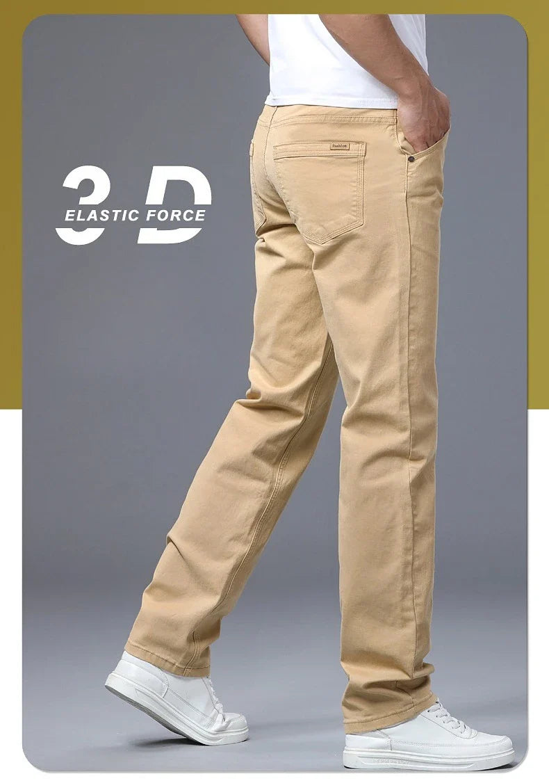 Men's Straight Leg Jeans Slim Fit Stretch Comfort Denim Pants Korean Casual Fashion Minimalist Business Male Daily Trousers