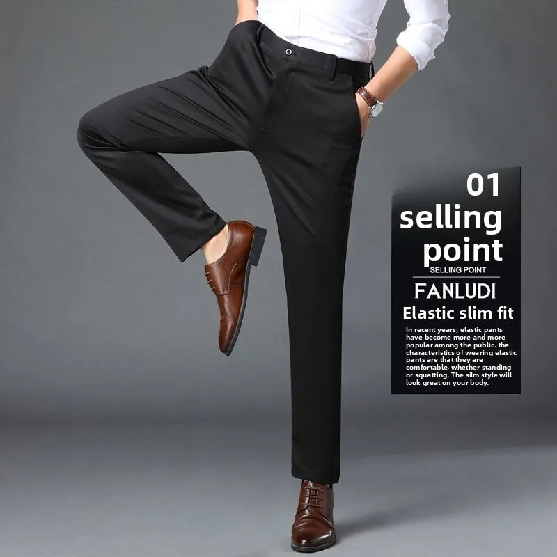 Men's Stretch Dress Pants Wrinkle Free, Slim Fit Business Trousers for Office, Spring Summer Lightweight Chino Slacks Black Blue