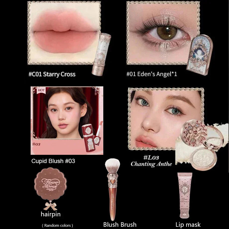 Little Angel Collection Makeup Gift Box Eyeshadow Blush Cream Matte Lipstick Highlighter Full Kit All In One