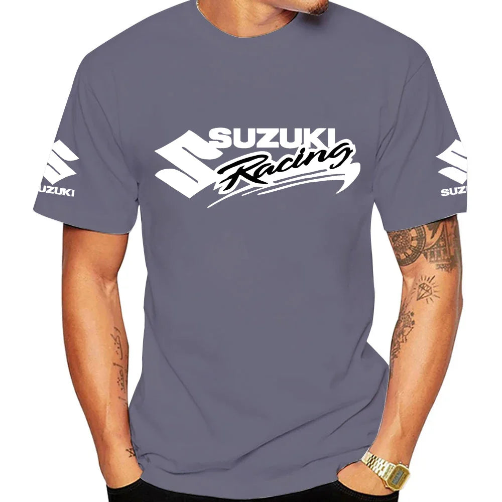 2026 Racing Summer New 100% Cotton Fashion Trend Men T-shirt Daily Outdoor Sports Party Casual Loose Street Short-sleeve