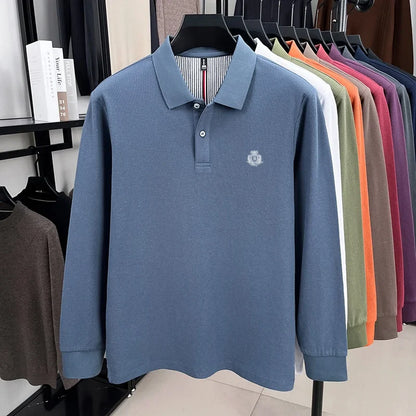 Spring and Autumn new men's long sleeved business casual fashionable comfortable POLO shirt exquisite brand embroidered golf top