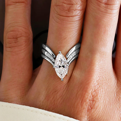 Marquise Cut Moissanite Ring Set S925 Silver Plate 18K Gold for Women GRA Certified Lab Diamond Wedding Band Gifts Jewelry