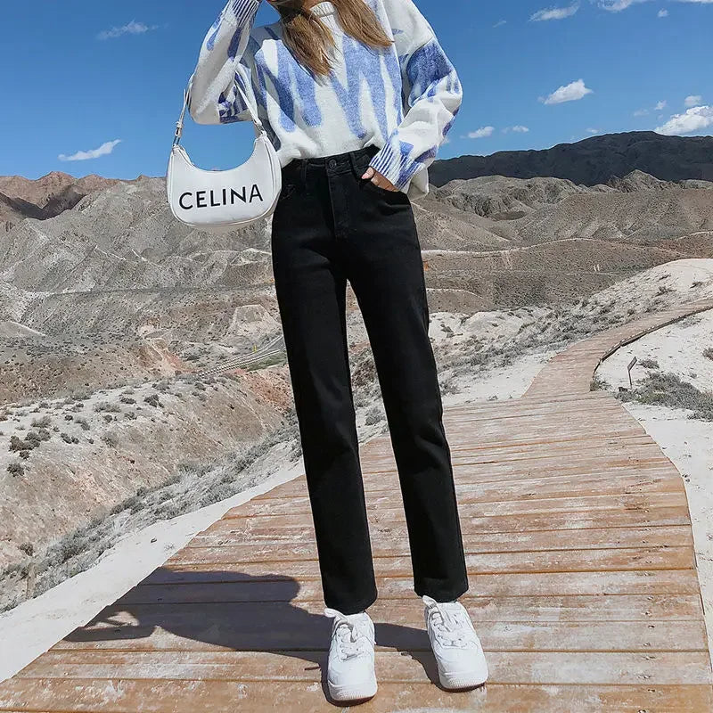 Women Cotton Elastic Slim Fit Jeans High Waist Pants