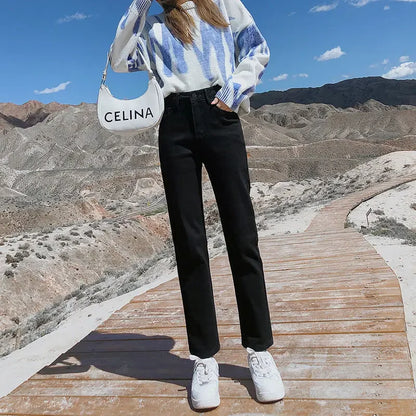 Women Cotton Elastic Slim Fit Jeans High Waist Pants