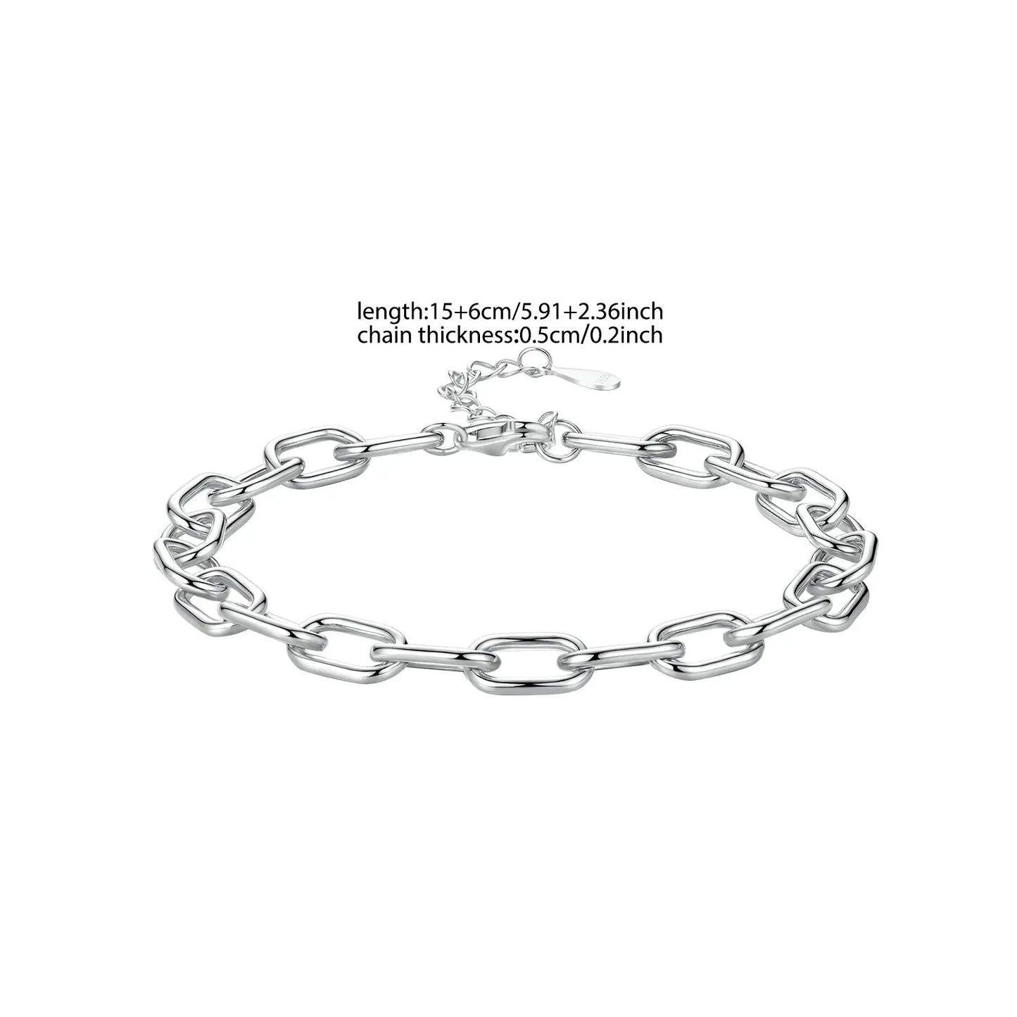 Genuine 925 Sterling Silver Adjustable Link Bracelet Paperclip Shape Wrist Chain for Women Pendant Beads DIY Making 0.5cm