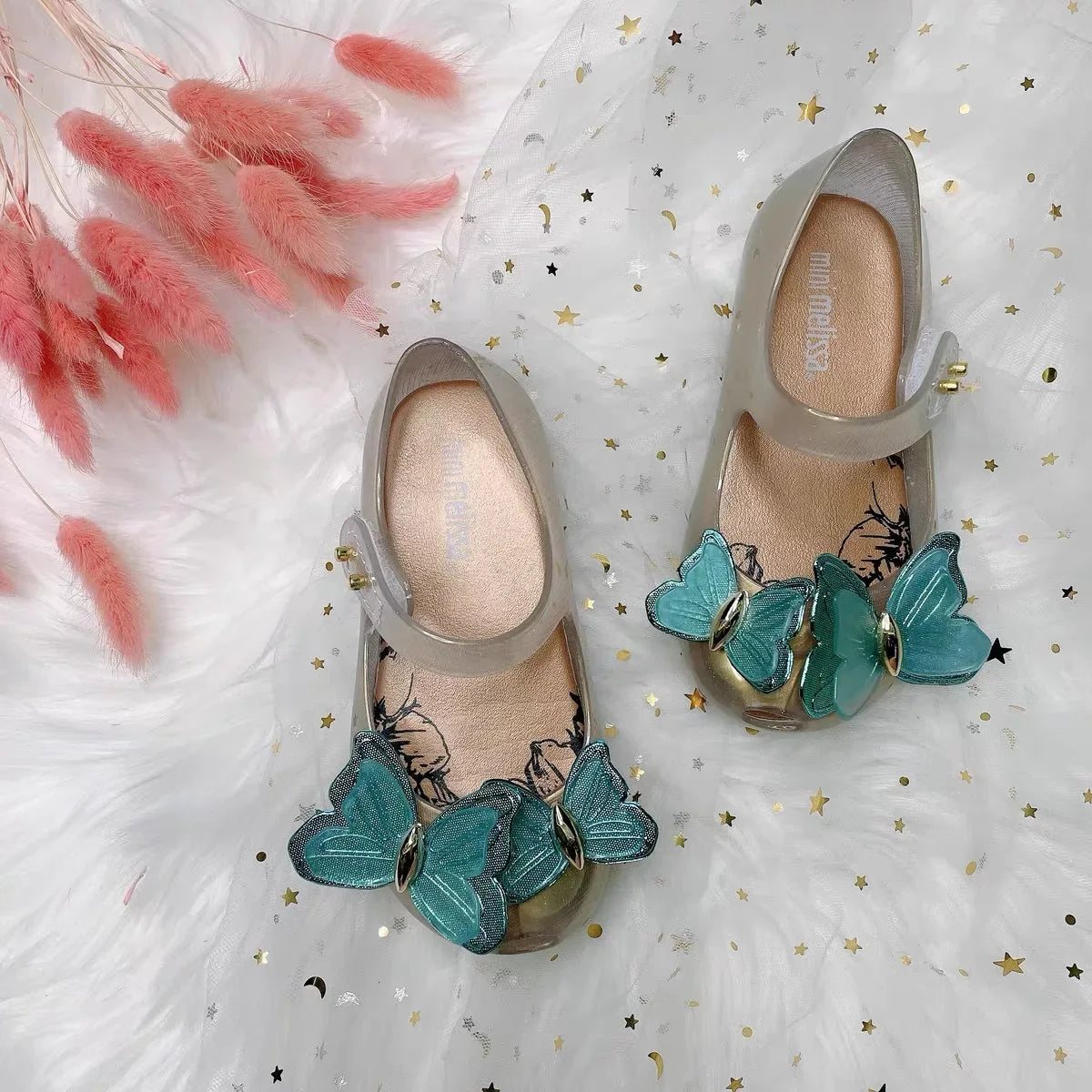 Fragrant Princess Primary School Students Pink Metal Sequins 3d Butterfly Water Diamond Jelly Girl Beach Sandals