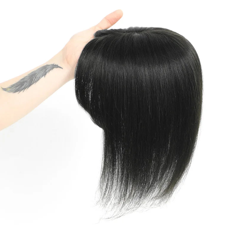 12x13cm Human Hair Toppers with Bangs Black Brown Clip in Hair Toupee for Women Skin Scalp Clip in Remy Hair Pieces