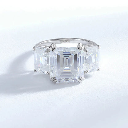 12cttw Emerald Cut Full Moissanite Engagement Ring for Women 3 Stones Sterling Silver 925 Wedding Band with Certificate