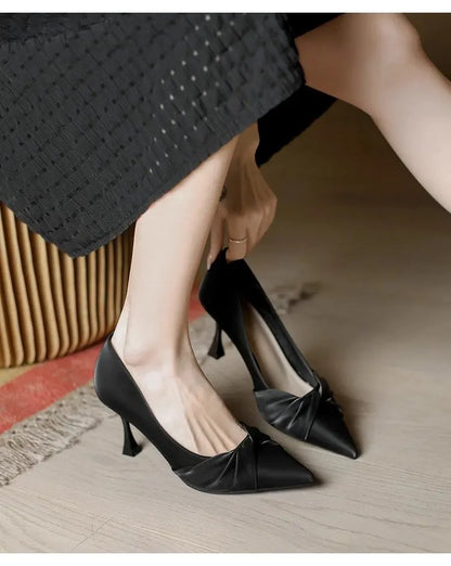 2026 New Women's Pointed Toe Stiletto Heels, Elegant Beige Ruched Pumps, Comfortable Commuter Shoes for Wedding Party Dress