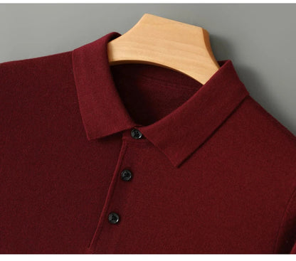 Spring Autumn Men Shirt  Merino Worsted Wool Knitted Pullover Long Sleeve Polo-Collar Clothing Tops Smart Casual Thin Outerwears