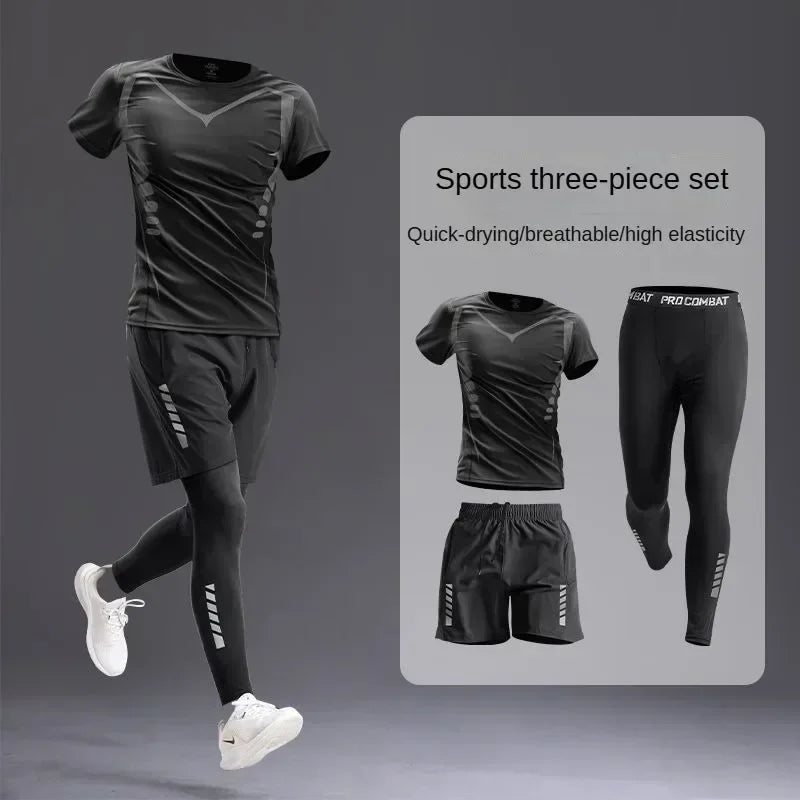 New Men's Sportswear 1-5Pcs Suit  All-Season Running Cycling Fitness Quick Drying Clothing Jogging Training Men's Track Suit Set