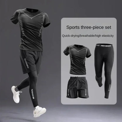 New Men's Sportswear 1-5Pcs Suit  All-Season Running Cycling Fitness Quick Drying Clothing Jogging Training Men's Track Suit Set