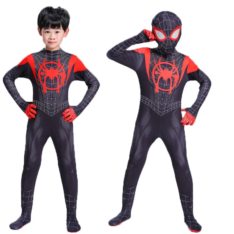 Kids Superhero Bodysuit Miles Cosplay Peter Parker Cartoon Costume Halloween Hooded Set Holiday Costume Jumpsuit Hoodie Separate
