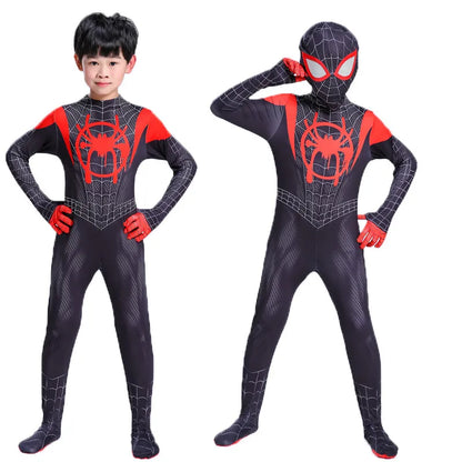 Kids Superhero Bodysuit Miles Cosplay Peter Parker Cartoon Costume Halloween Hooded Set Holiday Costume Jumpsuit Hoodie Separate