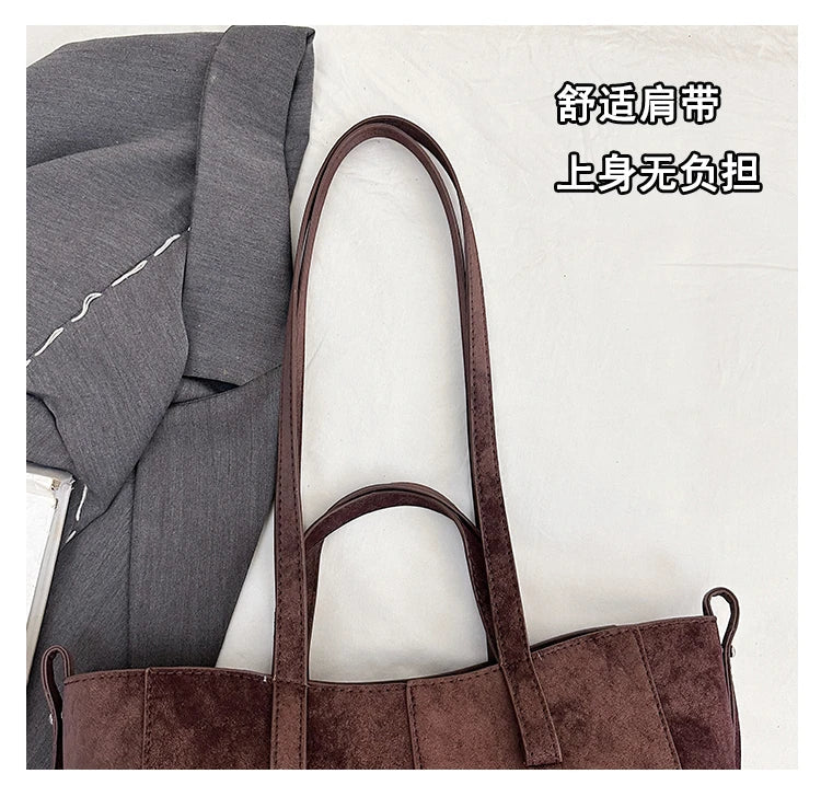 2025 Hot Sale Autumn Soft Women's Handbags Faux Suede Solid Color Large Capacity Shoulder Bag Casual Versatile Ladies Bags
