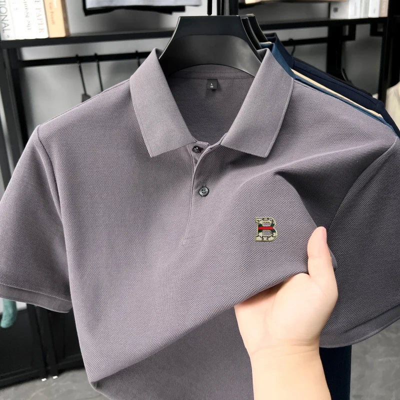 High end brand 100% cotton short sleeve polo shirt men's summer new soft breathable lapel T-shirt fashion letter embossed top