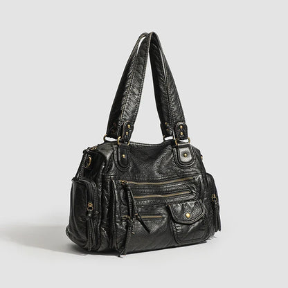 Y2K Hot Women's Punk Biker Tote Bag Large Capacity PU Leather Crossbody Purse with Multi Pockets for Work Commute Moto Style
