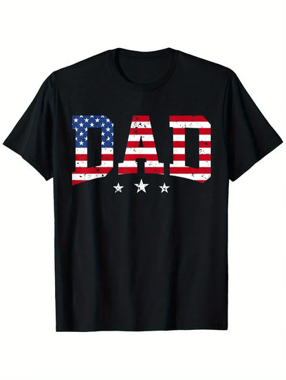 2026 USA Patriotic Dad Father'S Day American Flag 4th Of July Dad T-Shirt 100% Cotton Round Neck T-shirt Halloween Thanksgiving