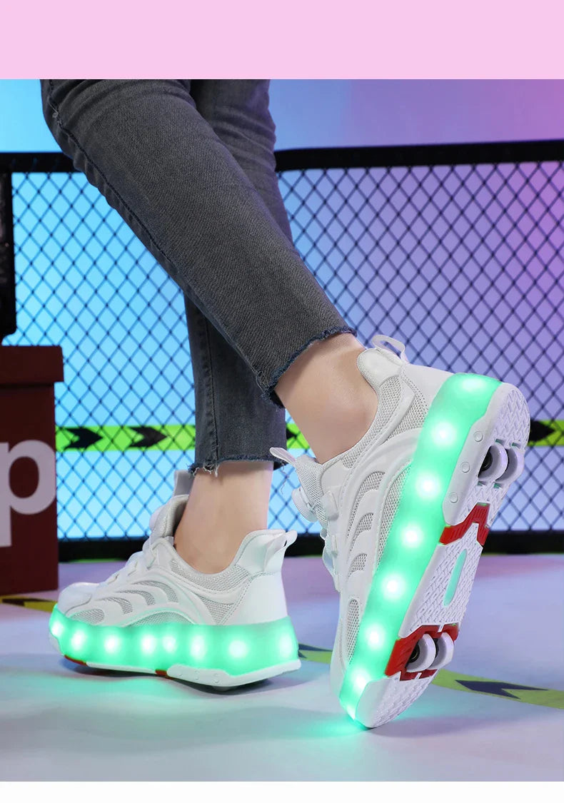 New Kids Wheels Roller Skate Shoes Boys Girls Swivel Buckle LED Light Luminous rechargeable Outdoor Children's Casual Sneakers