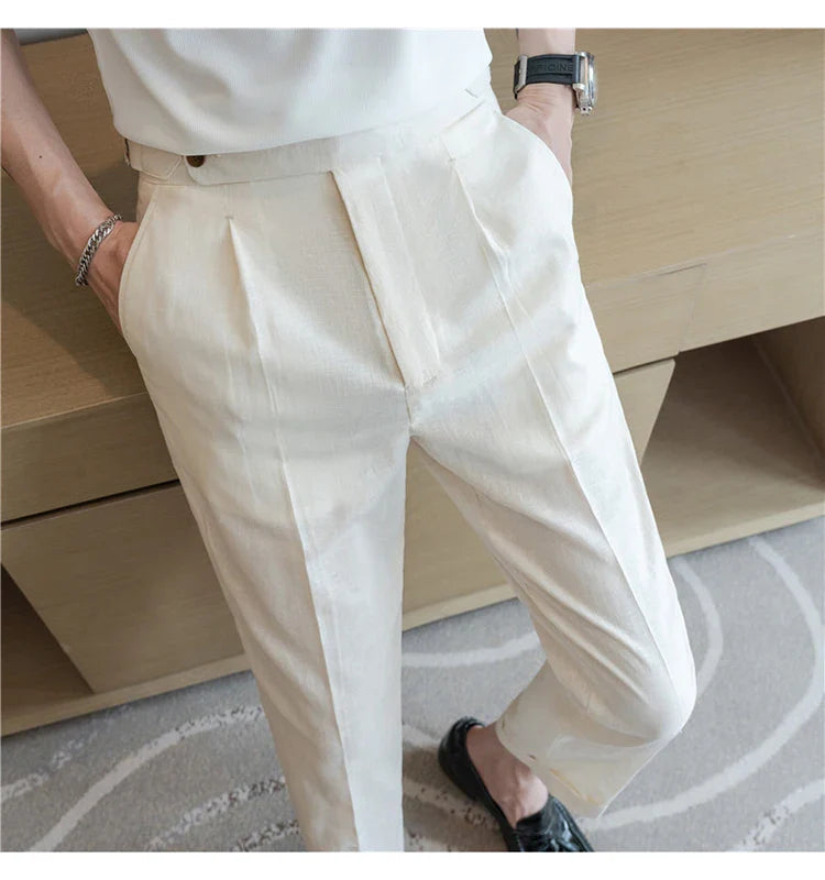 90% Linen 10% Cotton 2024 Suit Pants Naples Breathable Casual Pants Men's Height Suit Pant M-3XL Men's Straight Pants