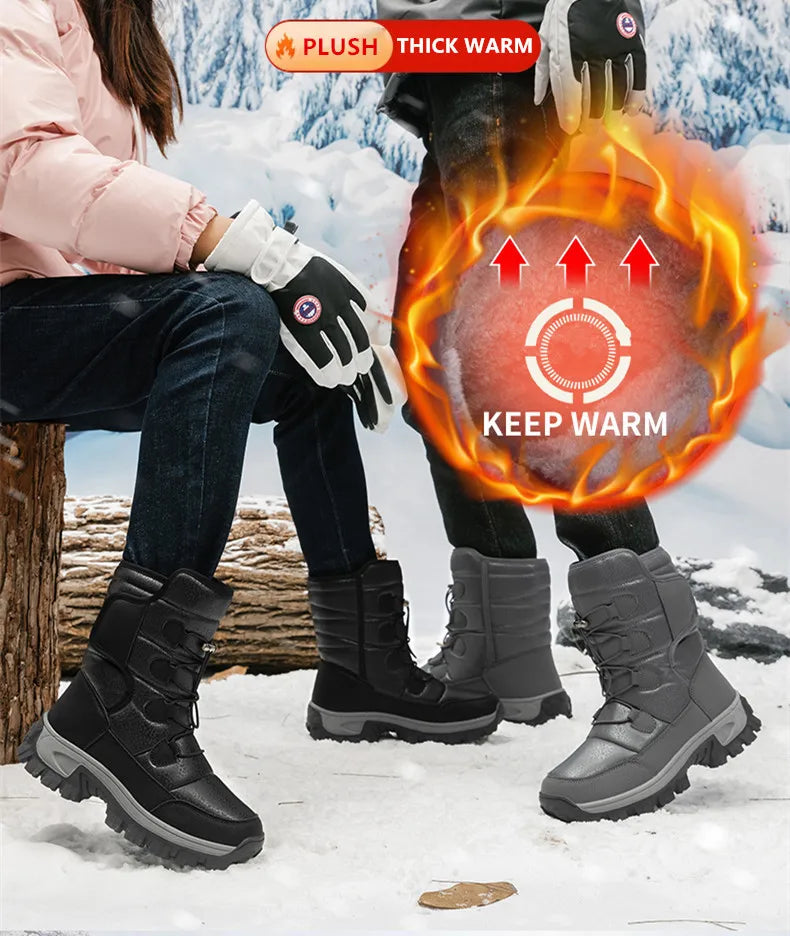 New Warm Men Plush Snow Boots High Top Winter Men's Boots Waterproof Winter Motorcycle Boots Outdoor Anti-Slip Men Hiking Boots