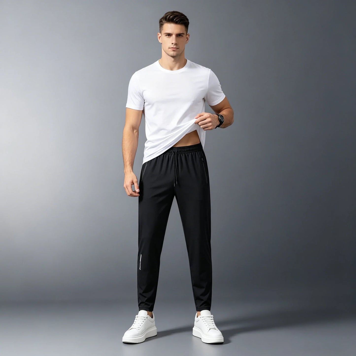 Men's Summer Lightweight High-Stretch Ice Silk Pants, Quick-Dry Breathable Ice Silk Sports Sweatpants for Running & Fitness