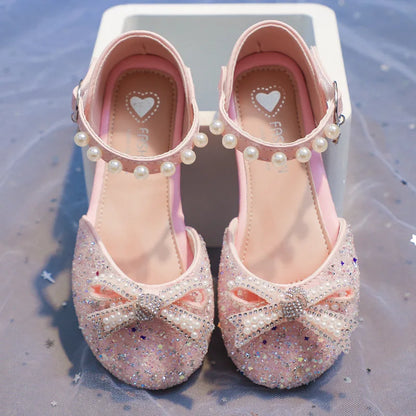 2026 Girls' Princess Shoes Spring And Summer Sandals White Flat Dress Shoes Pearl Decoration For Kids And Teens