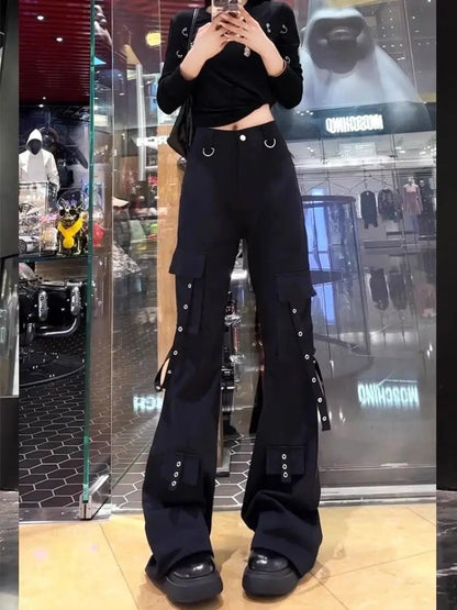 High Waist Design Bell-bottomed Trousers Darkness Style Jeans for Women