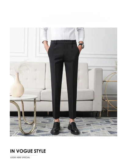 Slim Straight Non-iron Dress Pants Men Business Casual Little Feet Suit Pants Classic Black Apricot Dark Gray Male Trousers