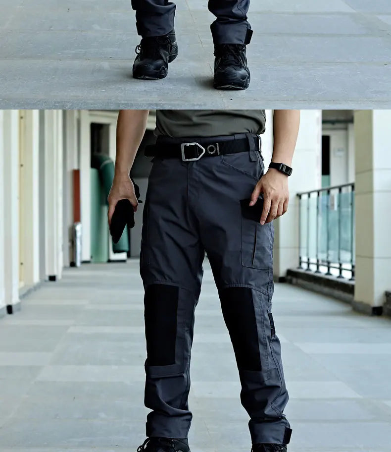 Wear-Resistant Outdoor Tactical Pants Mens Casual T-shirt Cargo Trousers Multi-pocket Waterproof Pant Hiking Training Workwear
