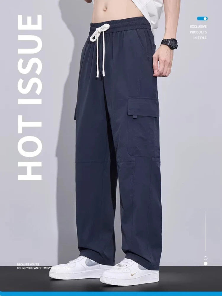 Brand Clothing Spring Summer Men's Cargo Pants Loose Straight Parachute Pants Sport Casual Long Trousers Male