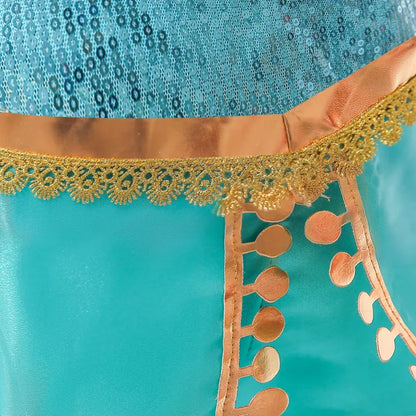 Jasmine Rapunzel Snow Queen Elsa Princess Dress Girl Mesh Sequin Dress Kids Cosplay Belle Aurora Costumes Carnival Party Gowns
