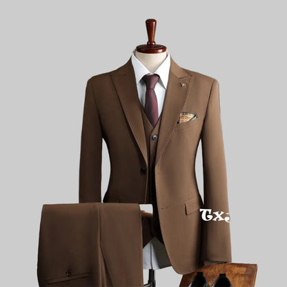New Men's Slim Fit Business Suit Set 3 Pieces,Classic Graceful Solid Suits For Interview Office,Stylish Peak Lapel Men Tuxedo