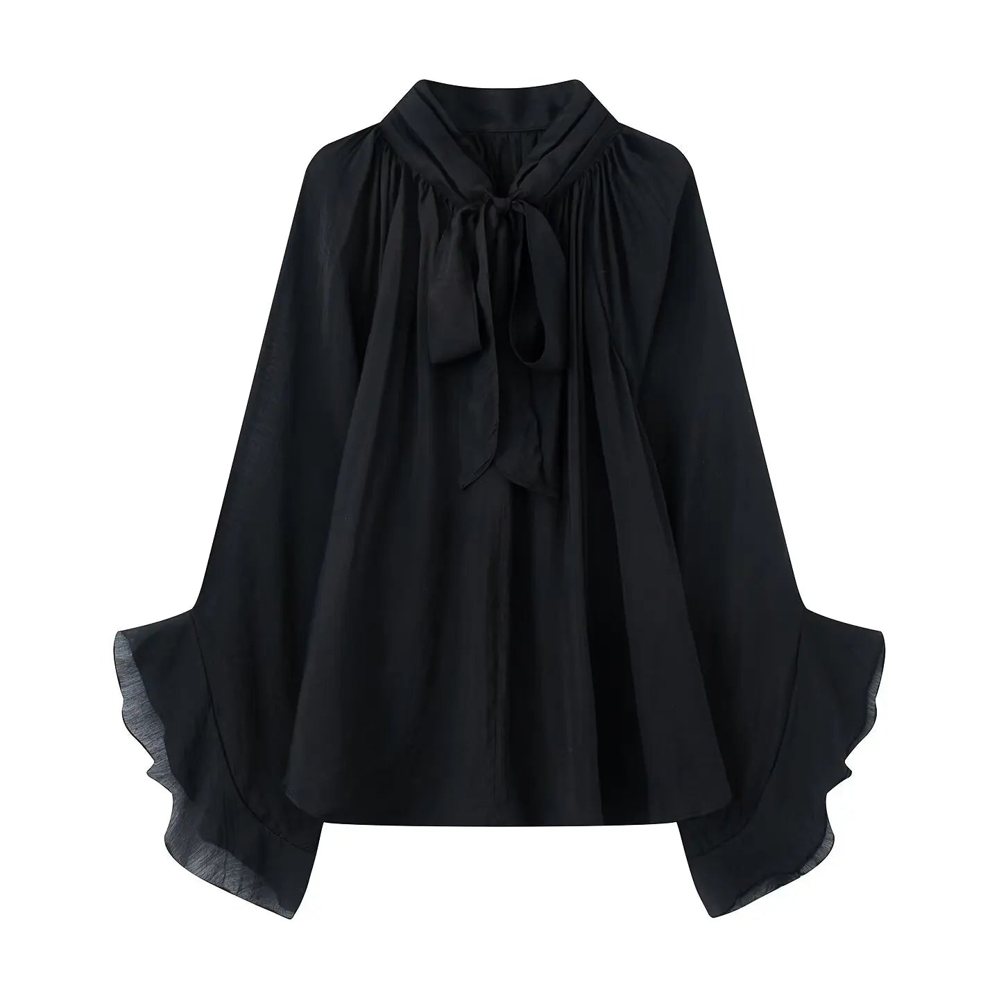 Bow DecorationLoose Long Sleeved Blouses For Women New Fashion Ruffle Edge Shirts and Blouses Woman Top